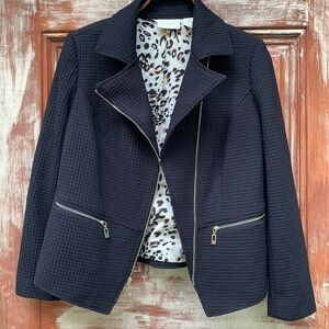 Chico's | Black Waffle Textured Asymmetrical Zipper Moto Jacket Blazer 0P/SP